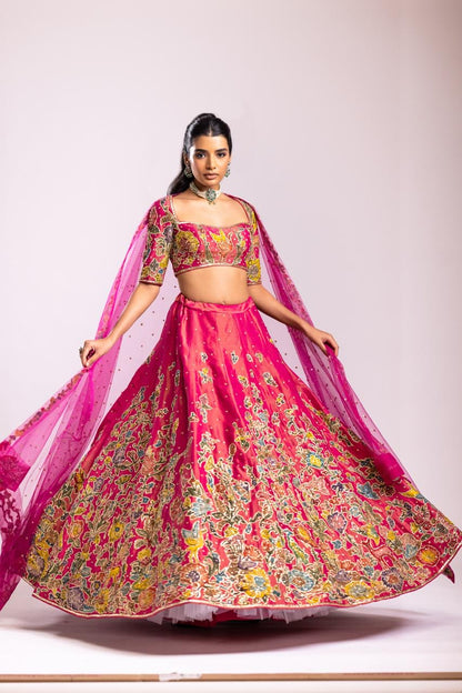 Pink tissue lehenga set