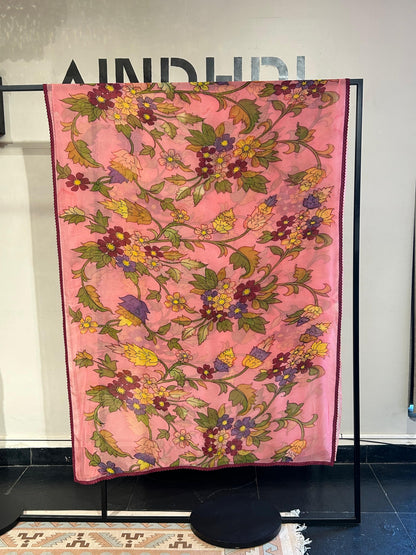 Pink floral saree