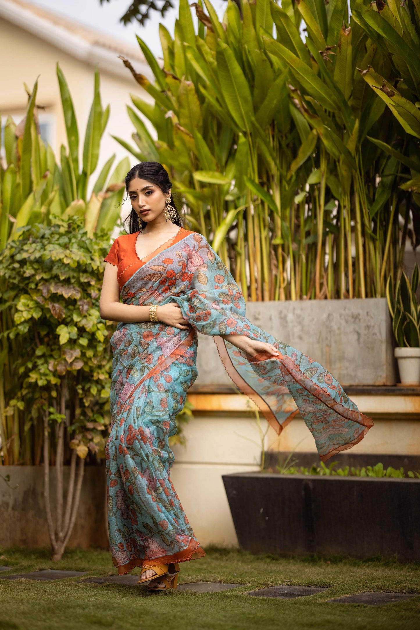 Blue floral saree