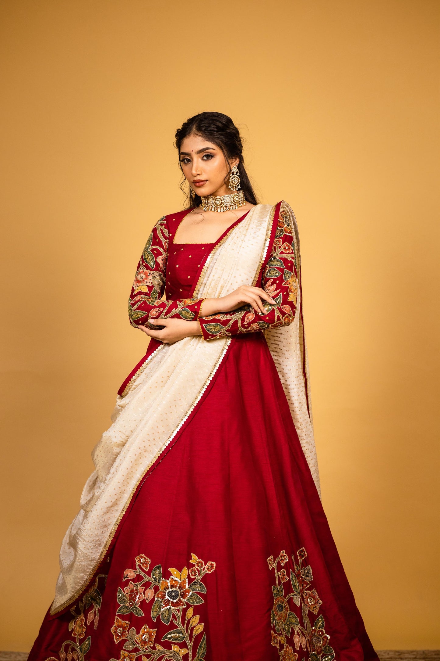 Red floral lehenga