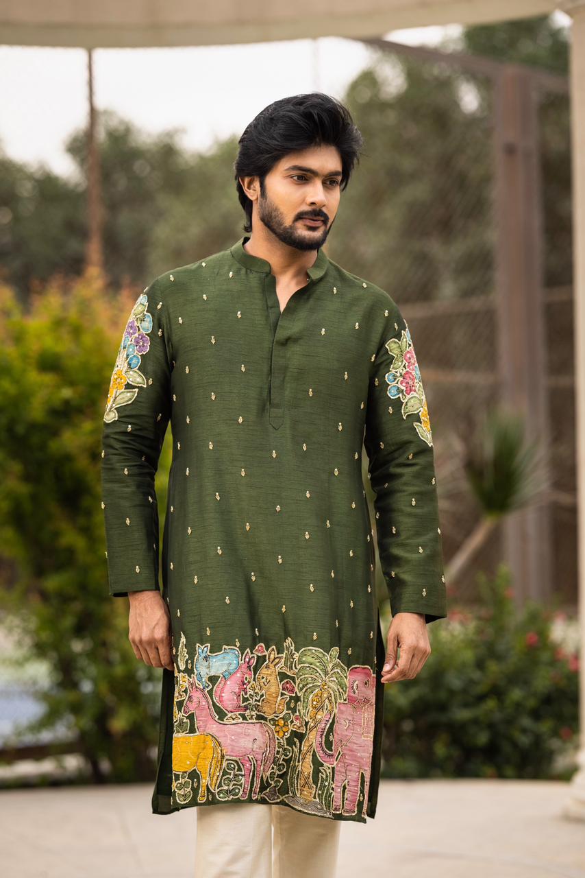 Green animal kurtha set