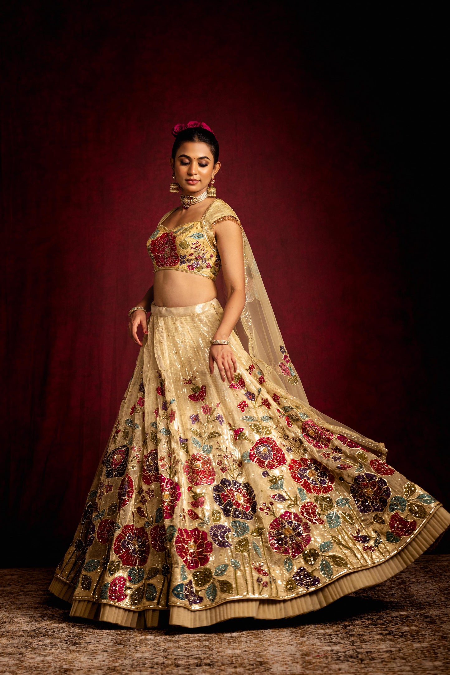 Gold hibiscus Lehenga set
