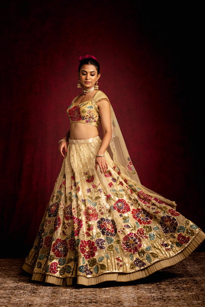 Gold hibiscus Lehenga set