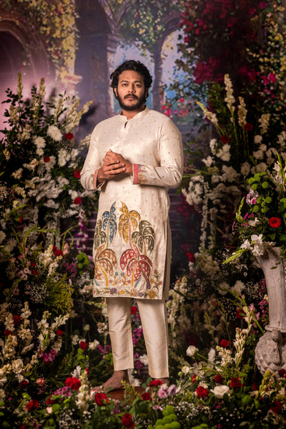 Ivory palm trees kurtha set