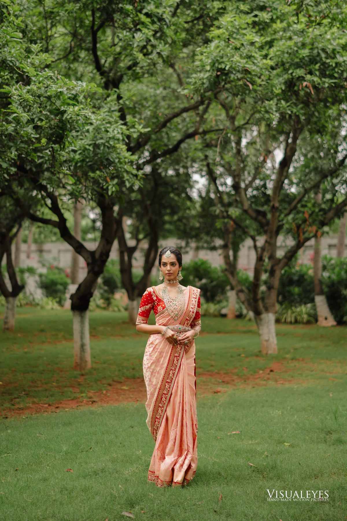 Baby pink benarasi saree set