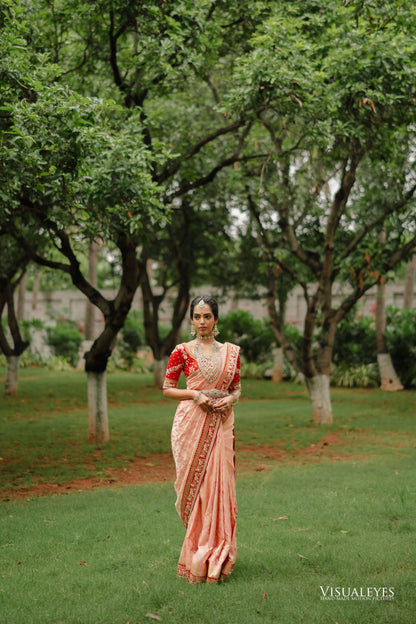 Baby pink benarasi saree set