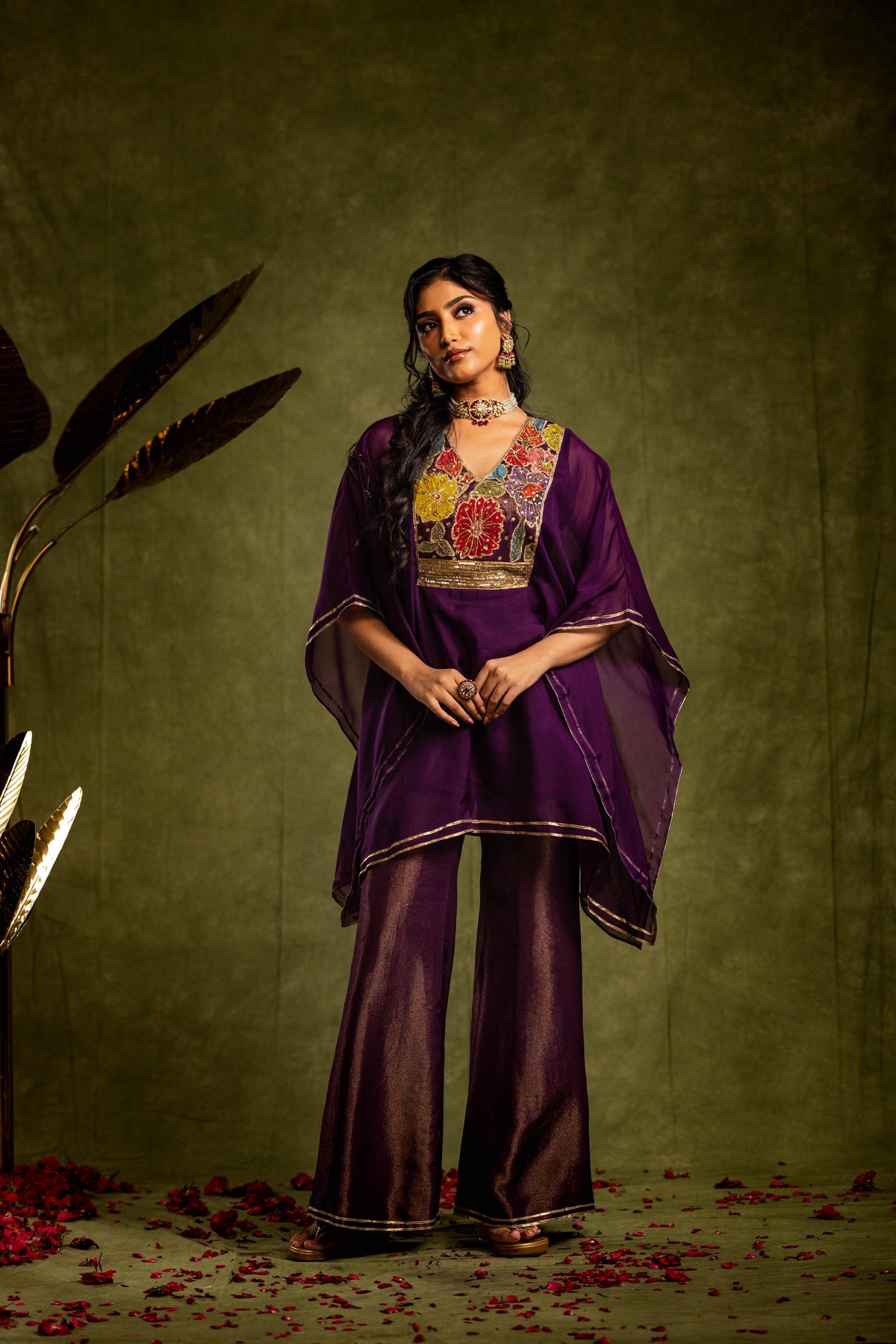 Purple tissue kaftan set