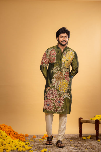 Green all over floral kurta set