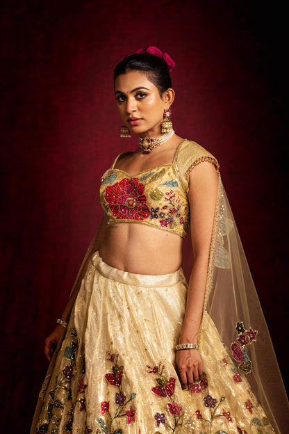 Gold hibiscus Lehenga set