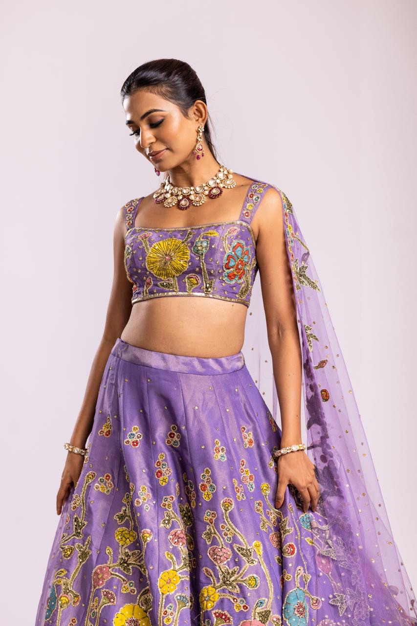 Lavender tissue lehenga set