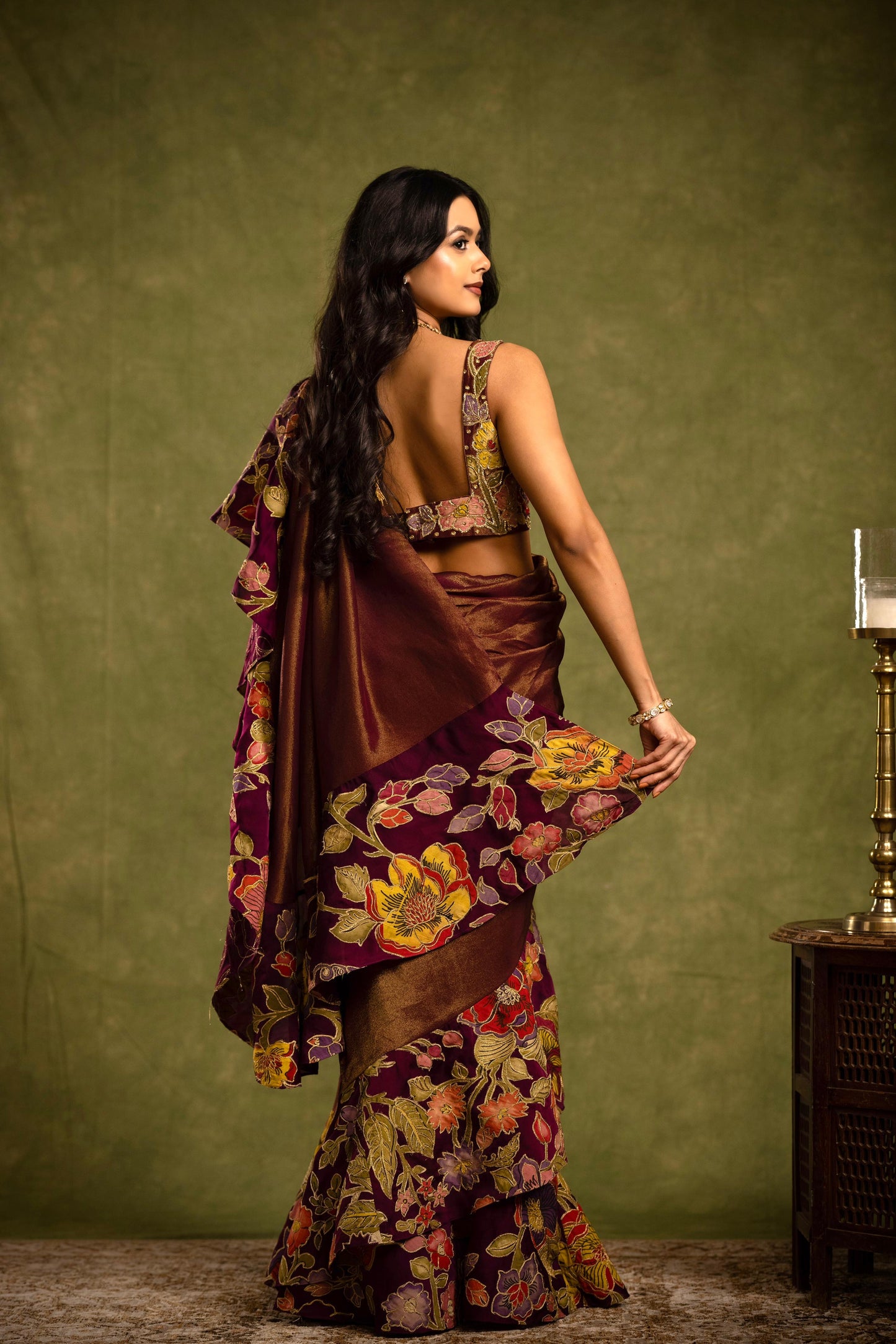 Snuff ruffle tissue saree