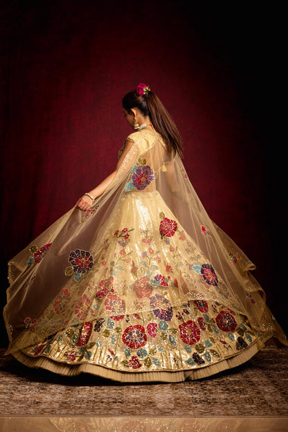 Gold hibiscus Lehenga set