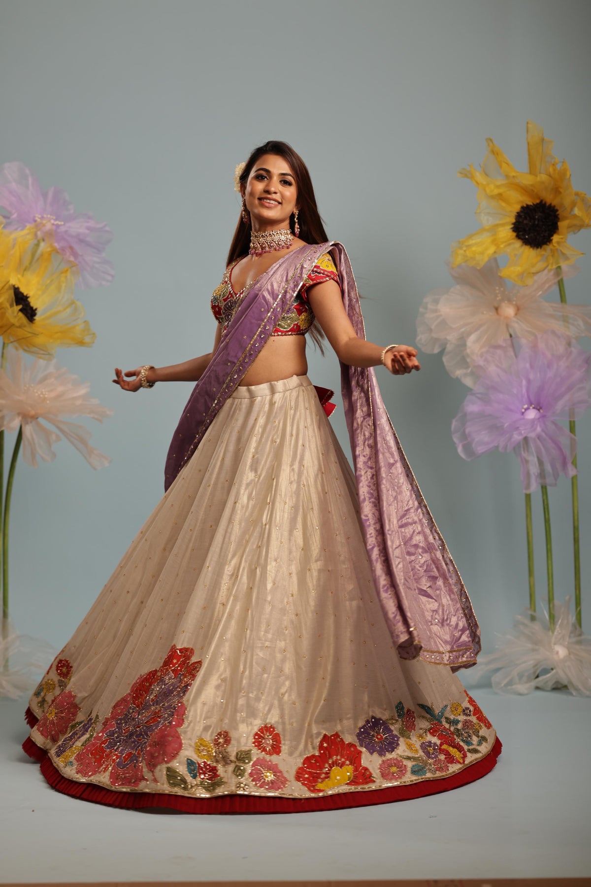 Ivory tissue lehenga set