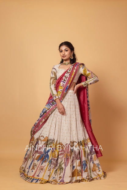 Ivory Palm trees Lehenga set