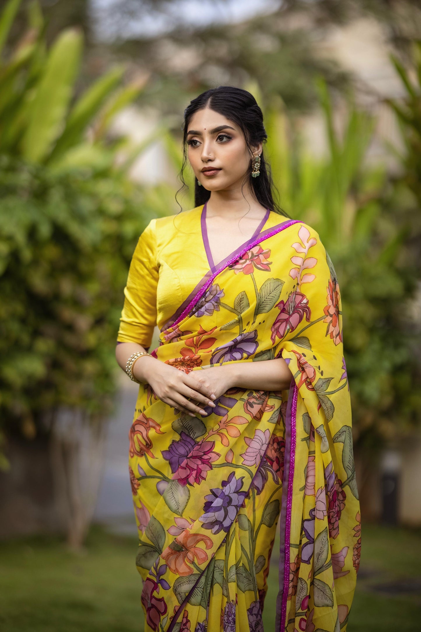 Yellow floral saree