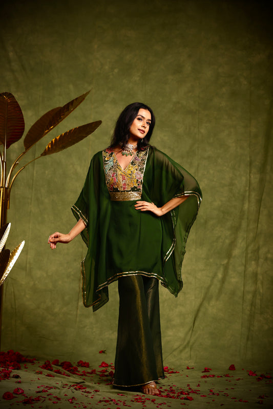 Green tissue kaftan set