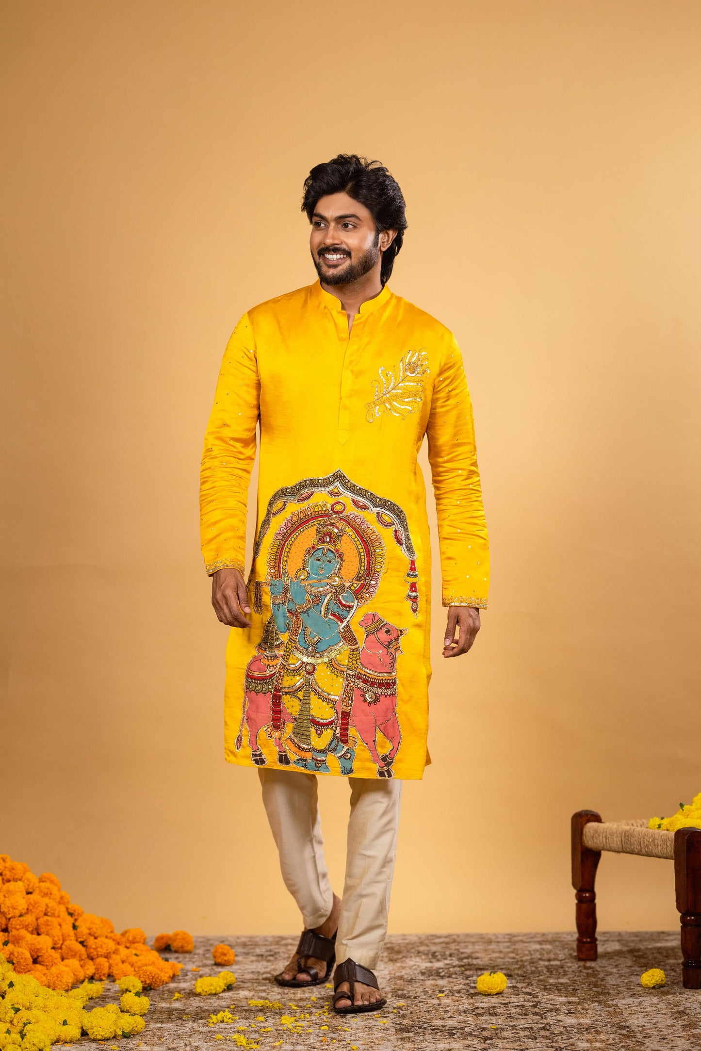 Yellow govardhan kurta set