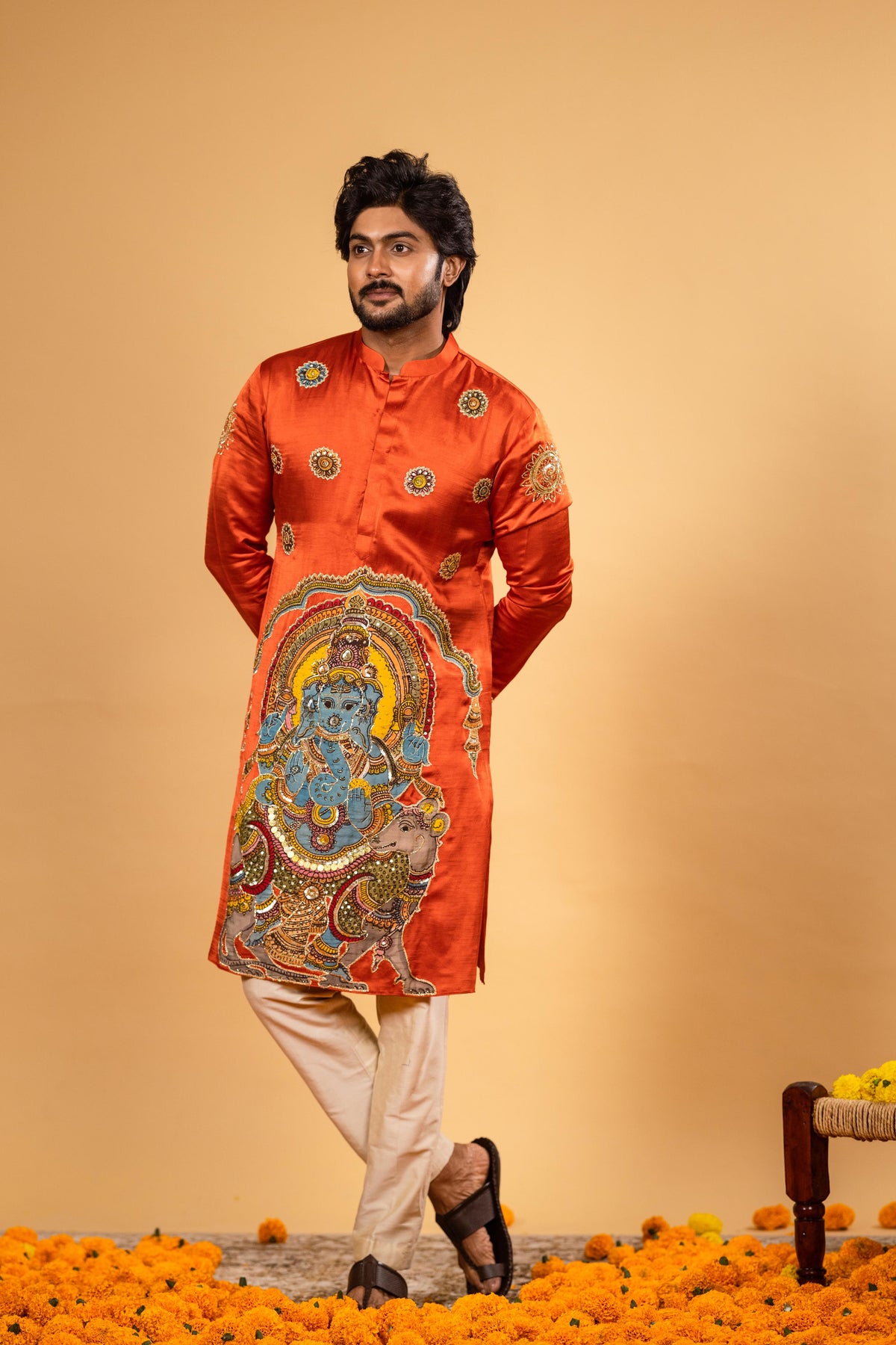 Orange ganesh kurta