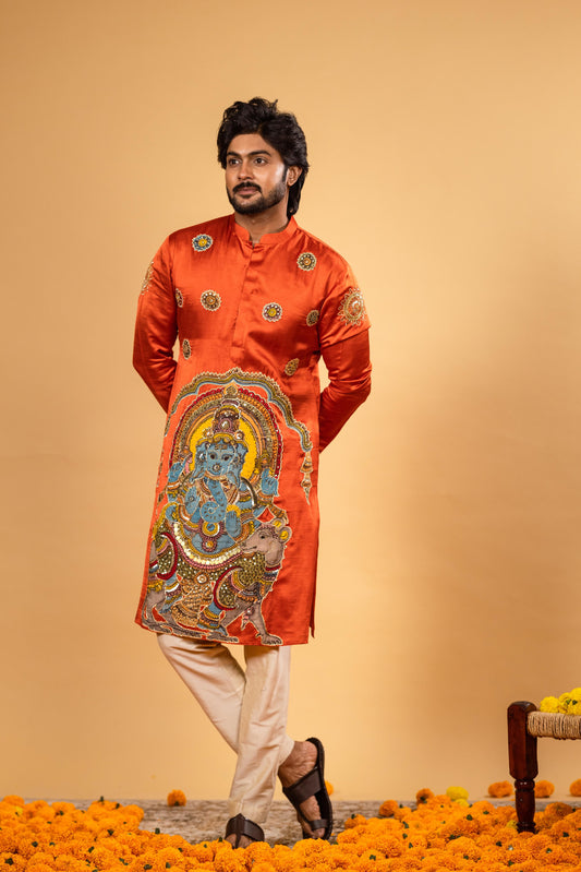 Orange ganesh kurta