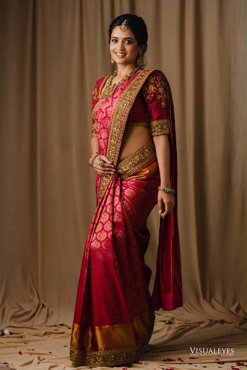 Pink kanchivaram saree