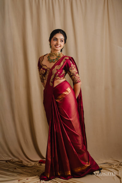 Maroon kanchivaram saree