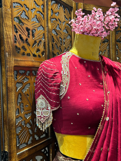 Benarasi brown & red lehenga set