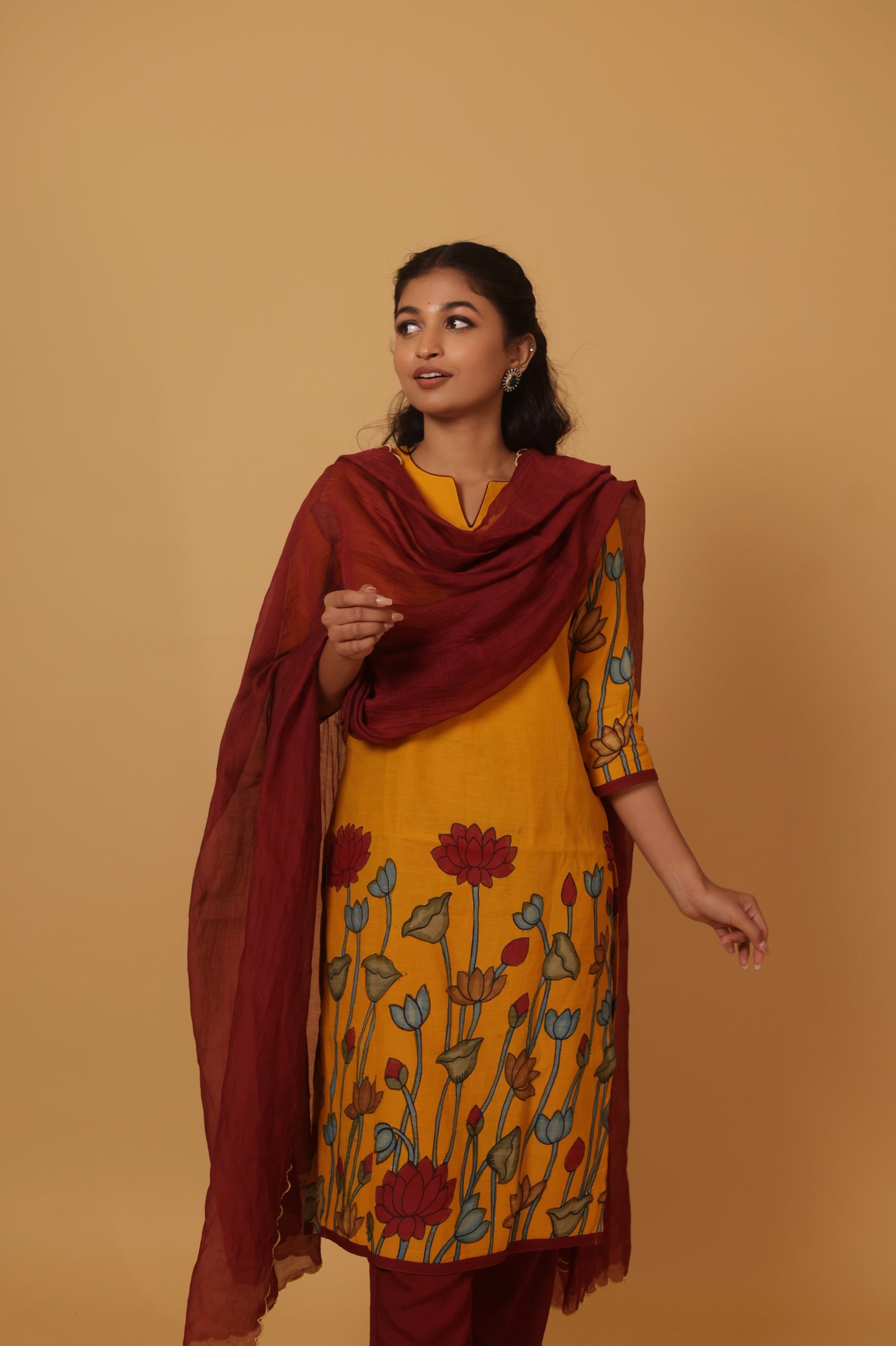 Yellow lotus Kurti set