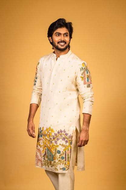 Ivory humming bird kurta set