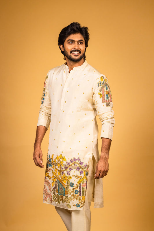 Ivory humming bird kurta set