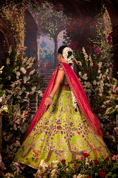 Parrot green Peacock Lehenga set
