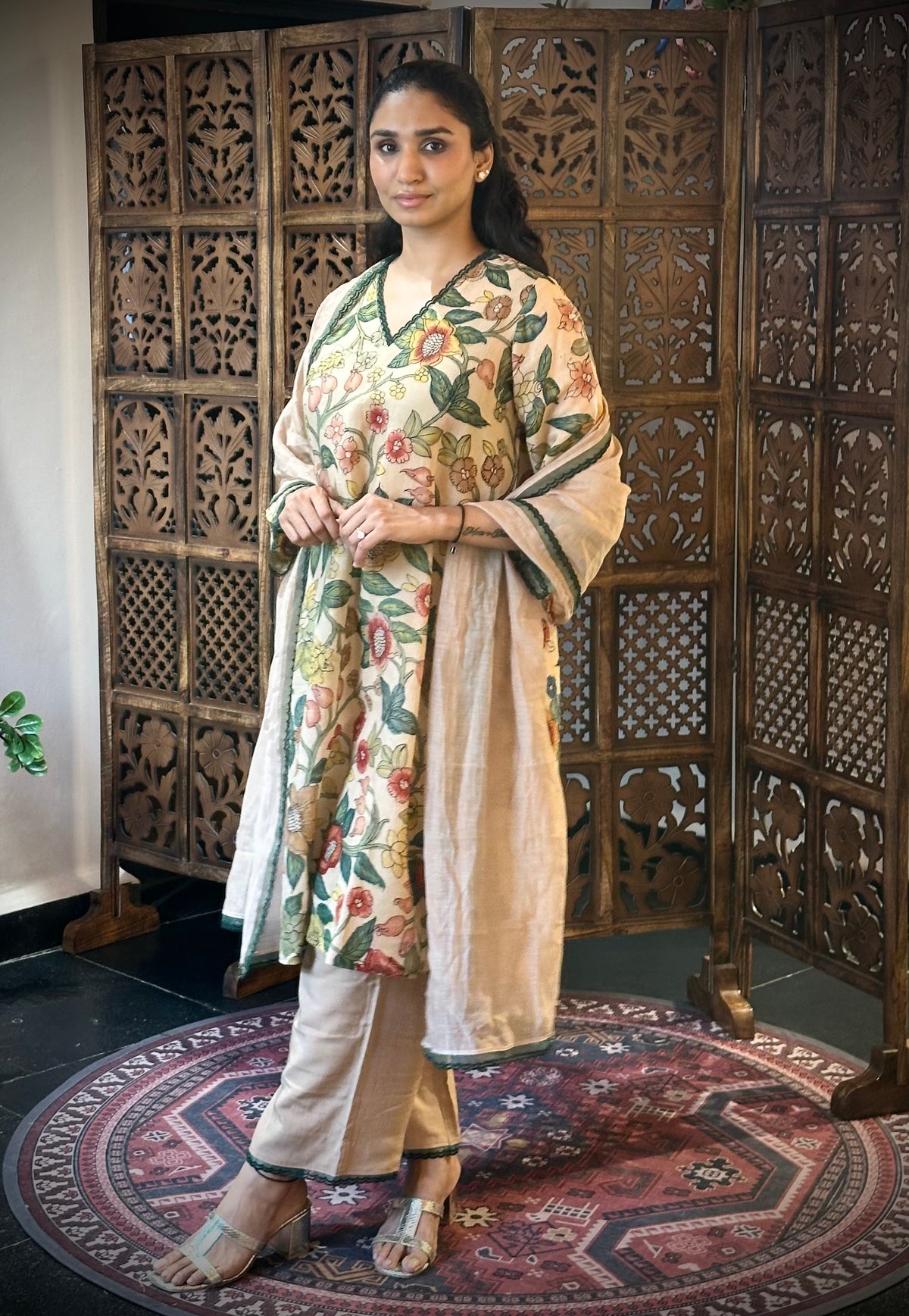 Beige Floral kurti set