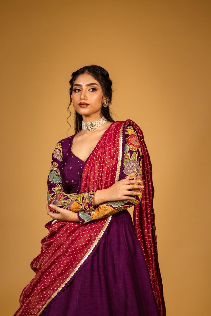 Purple floral lehenga