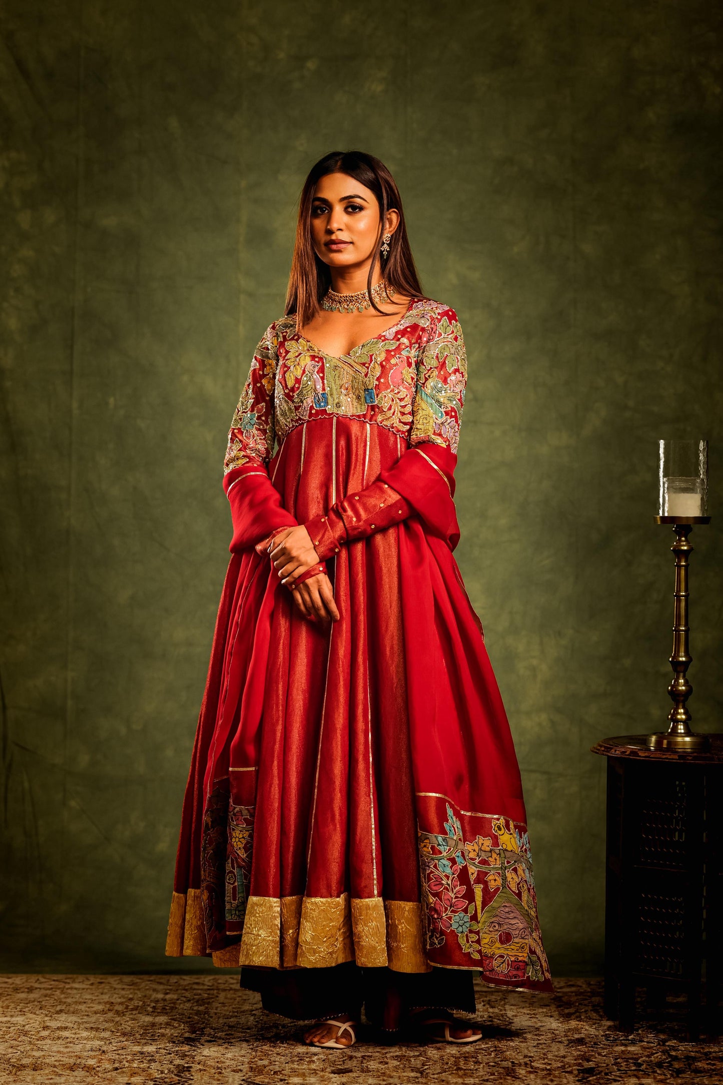 Red Anarkhali set