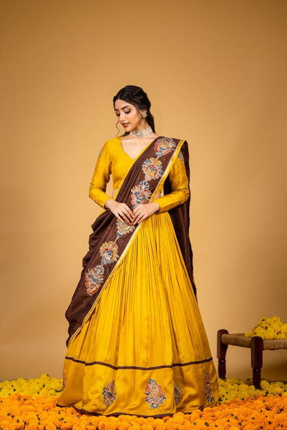 Yellow brown lehenga