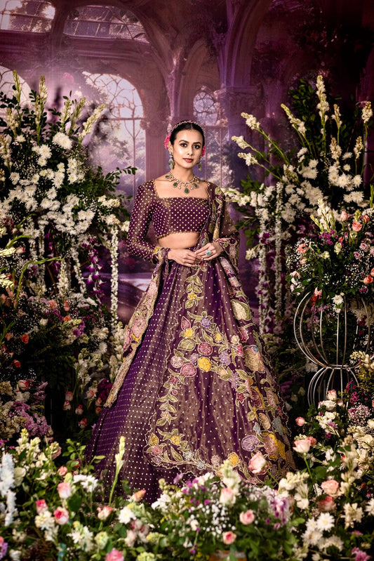 Purple all over dupatta Lehenga set