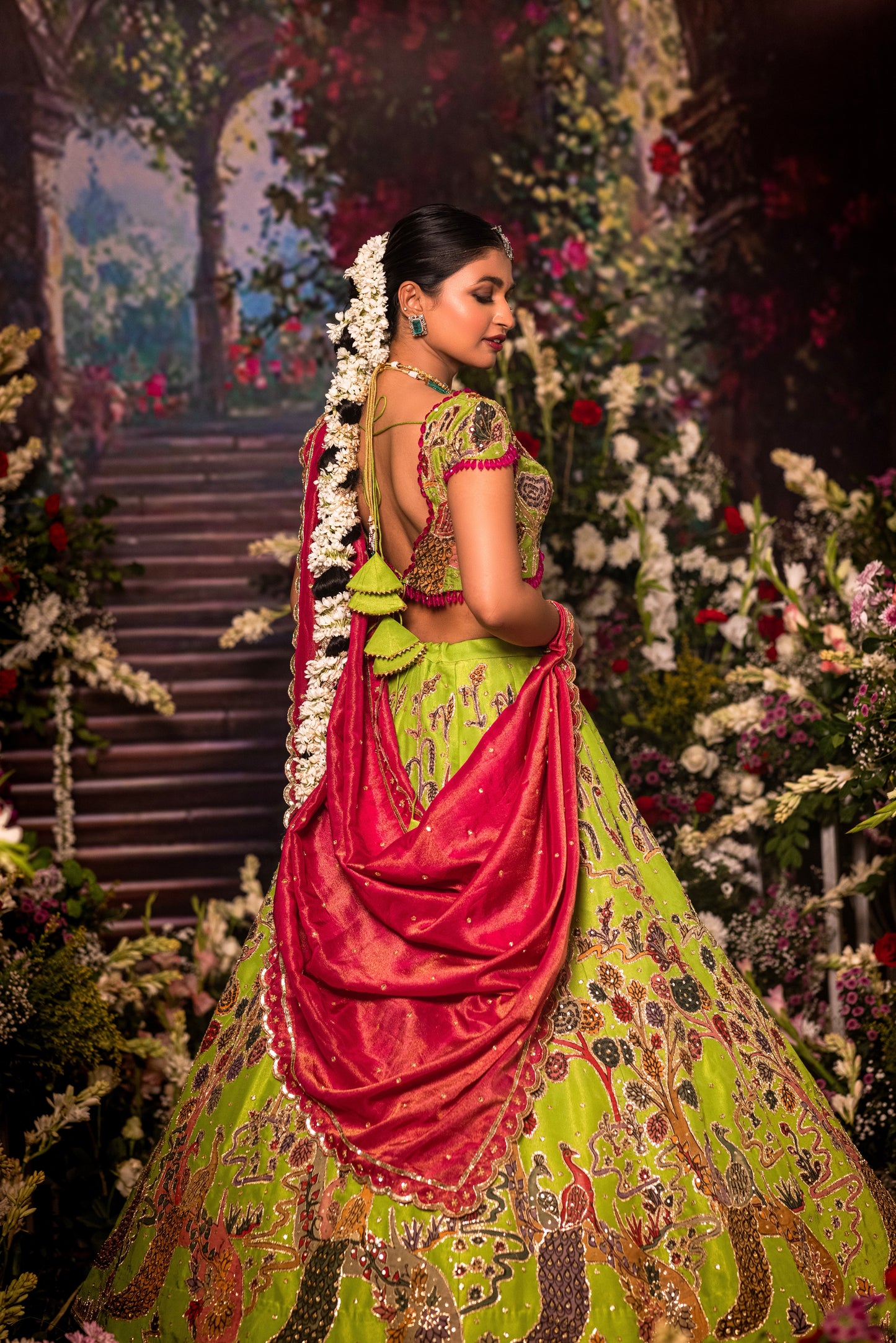 Parrot green Peacock Lehenga set