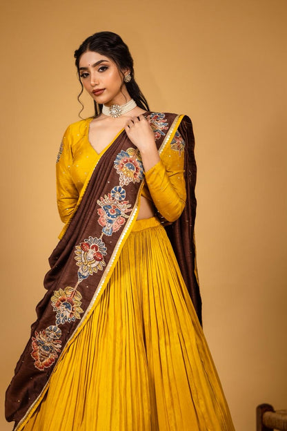 Yellow brown lehenga