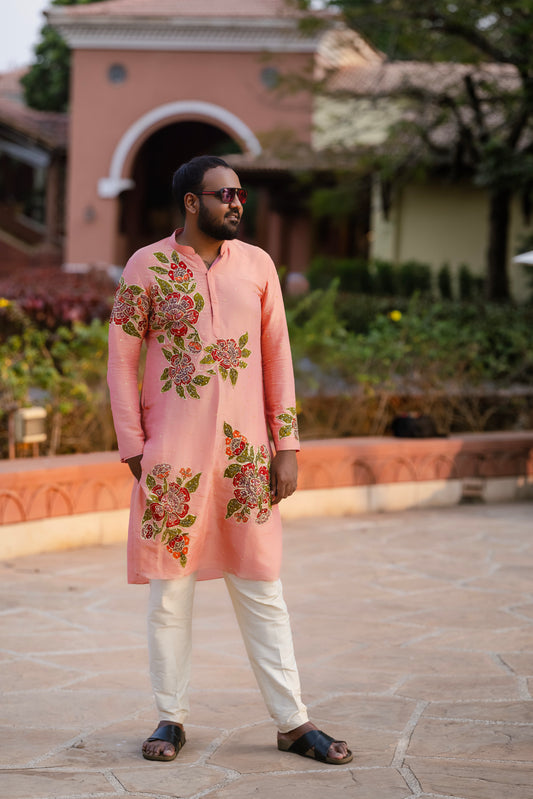 Light pink floral kurtha set