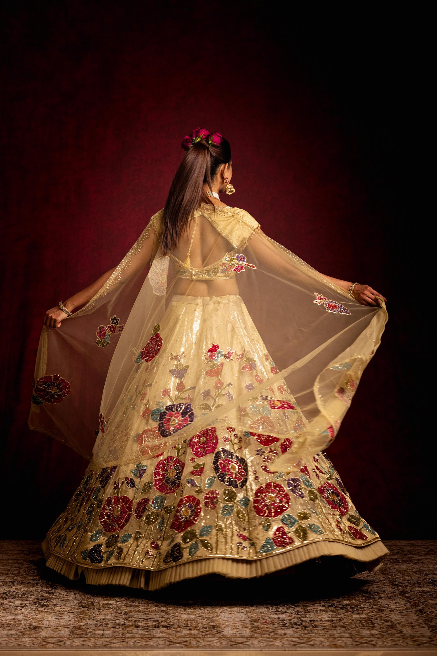 Gold hibiscus Lehenga set