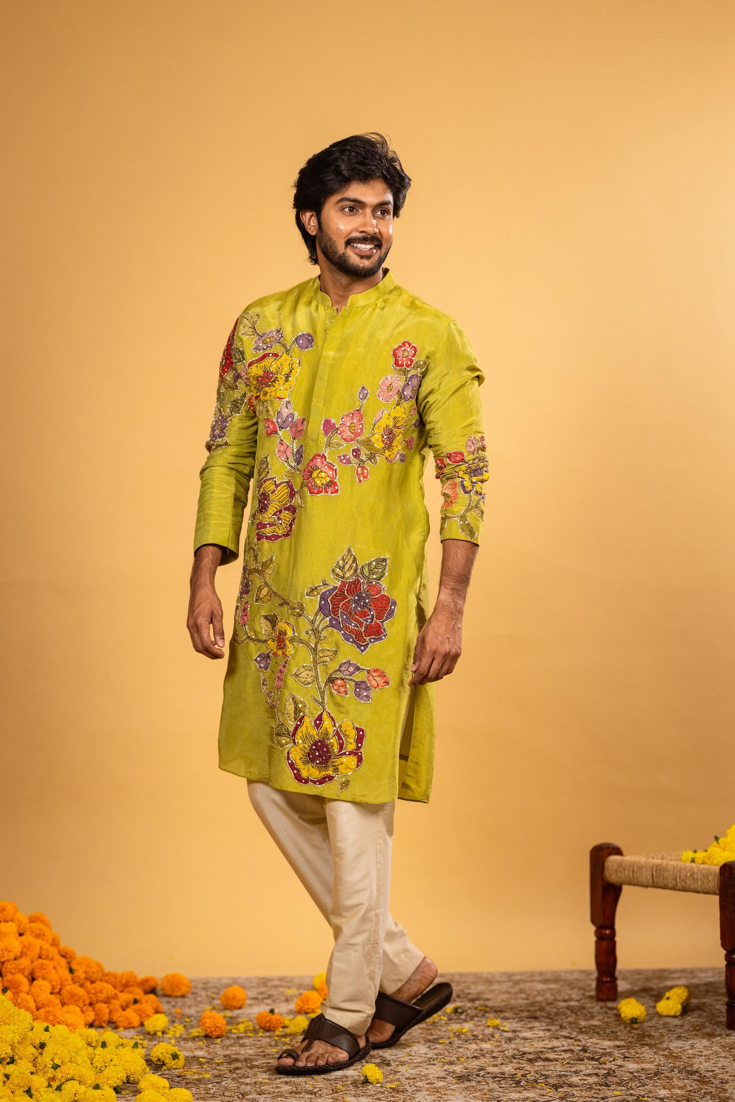 Green floral kurta set
