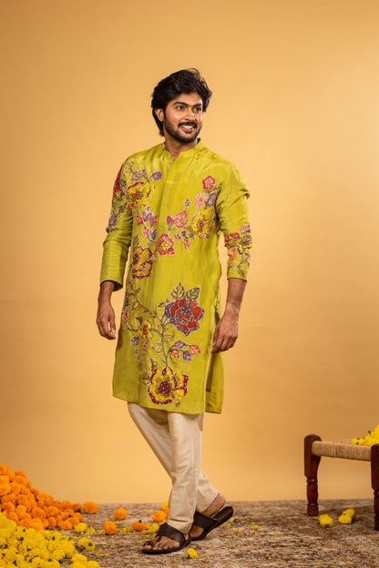 Green floral kurta set