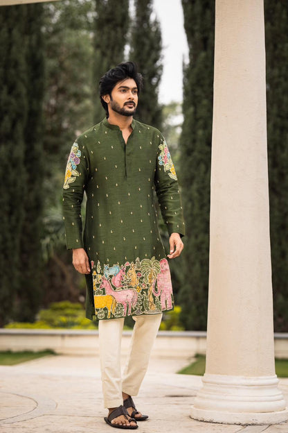 Green animal kurtha set