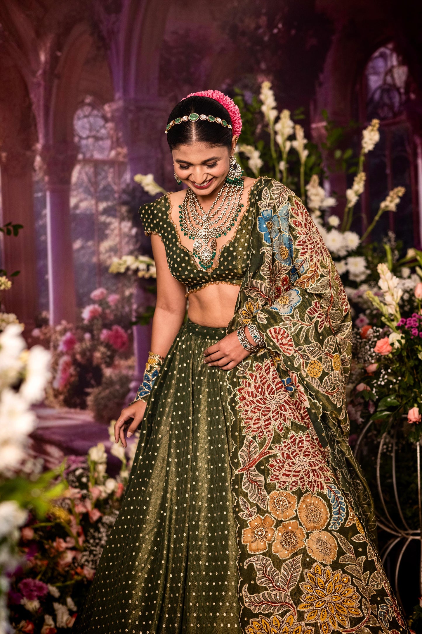 Green all over dupatta Lehenga set