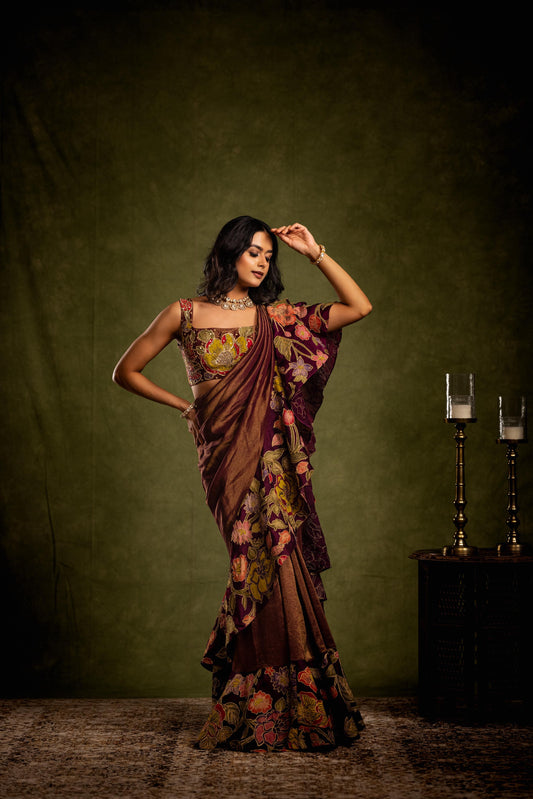 Snuff ruffle tissue saree