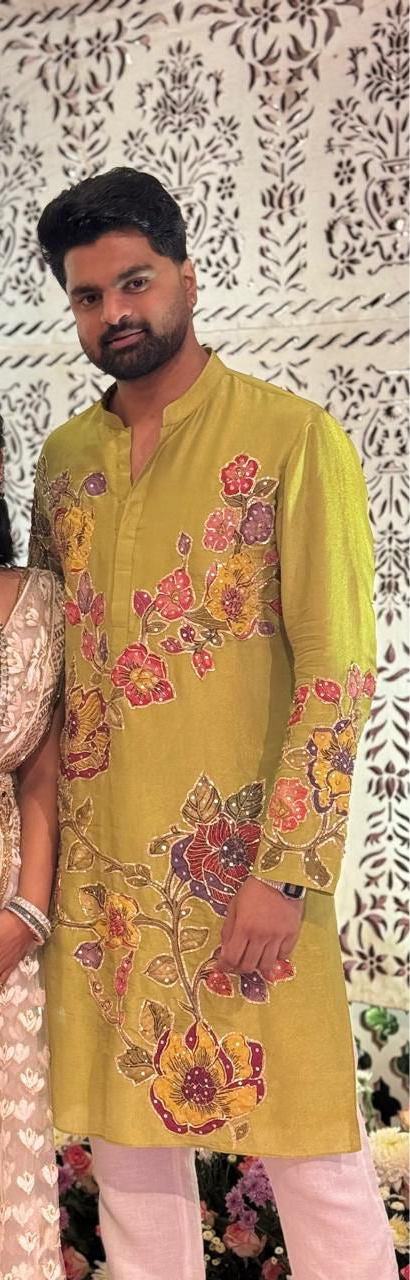 Pista Green floral kurtha set