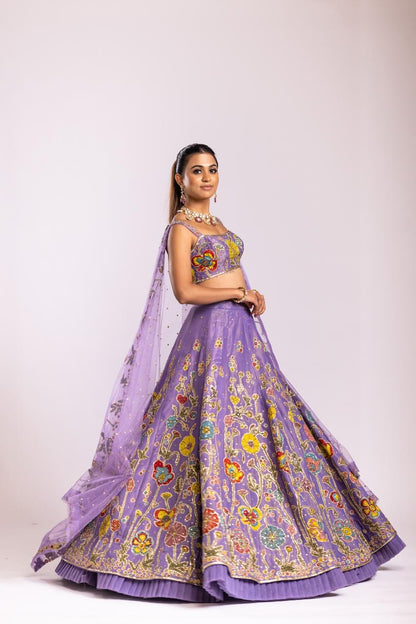 Lavender tissue lehenga set