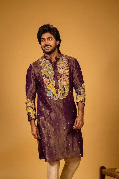 Purple tissue kurta set