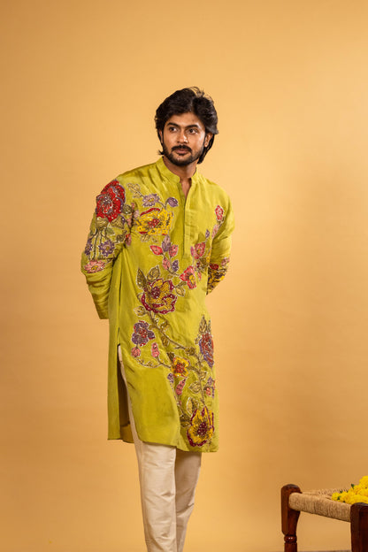 Green floral kurta set