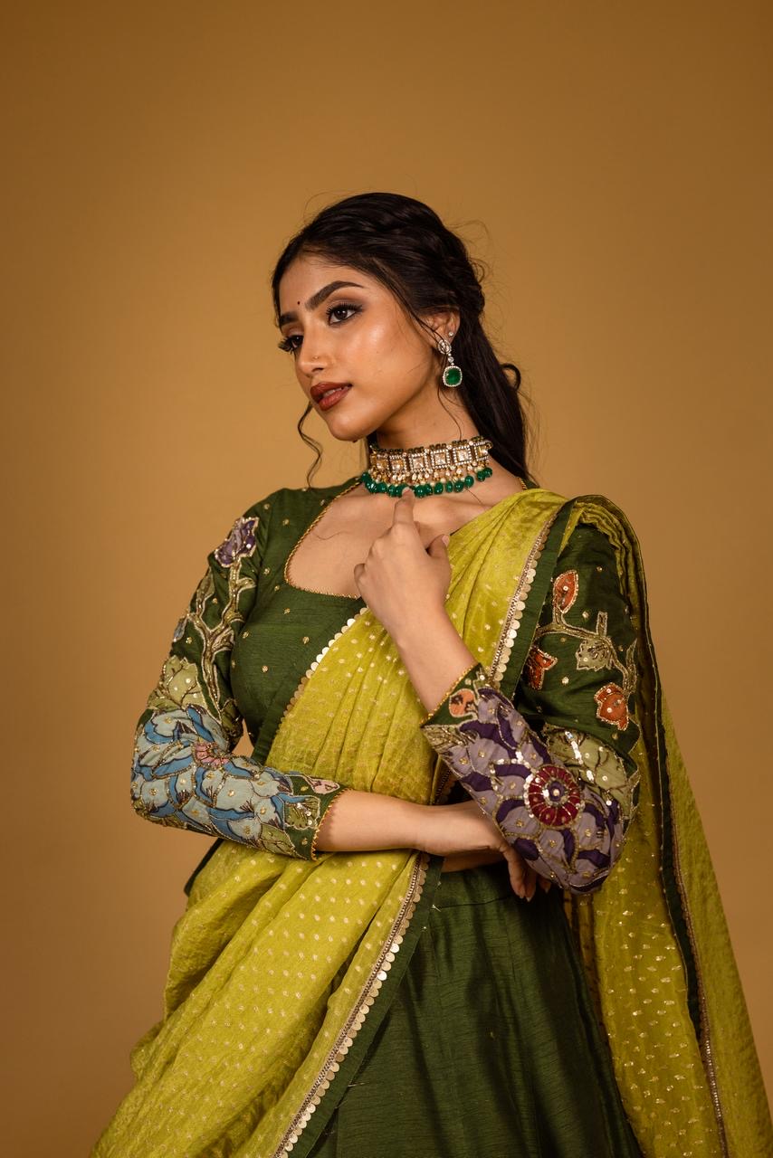 Green floral lehenga