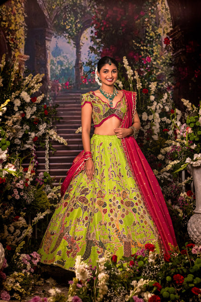 Parrot green Peacock Lehenga set